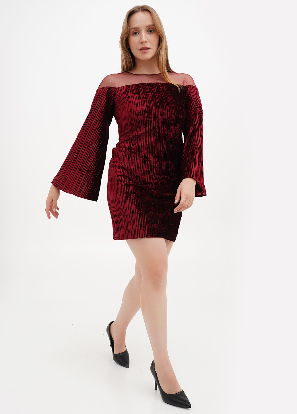 Бордова вечірня сукня а-силует, плісована Sassofono однотонна