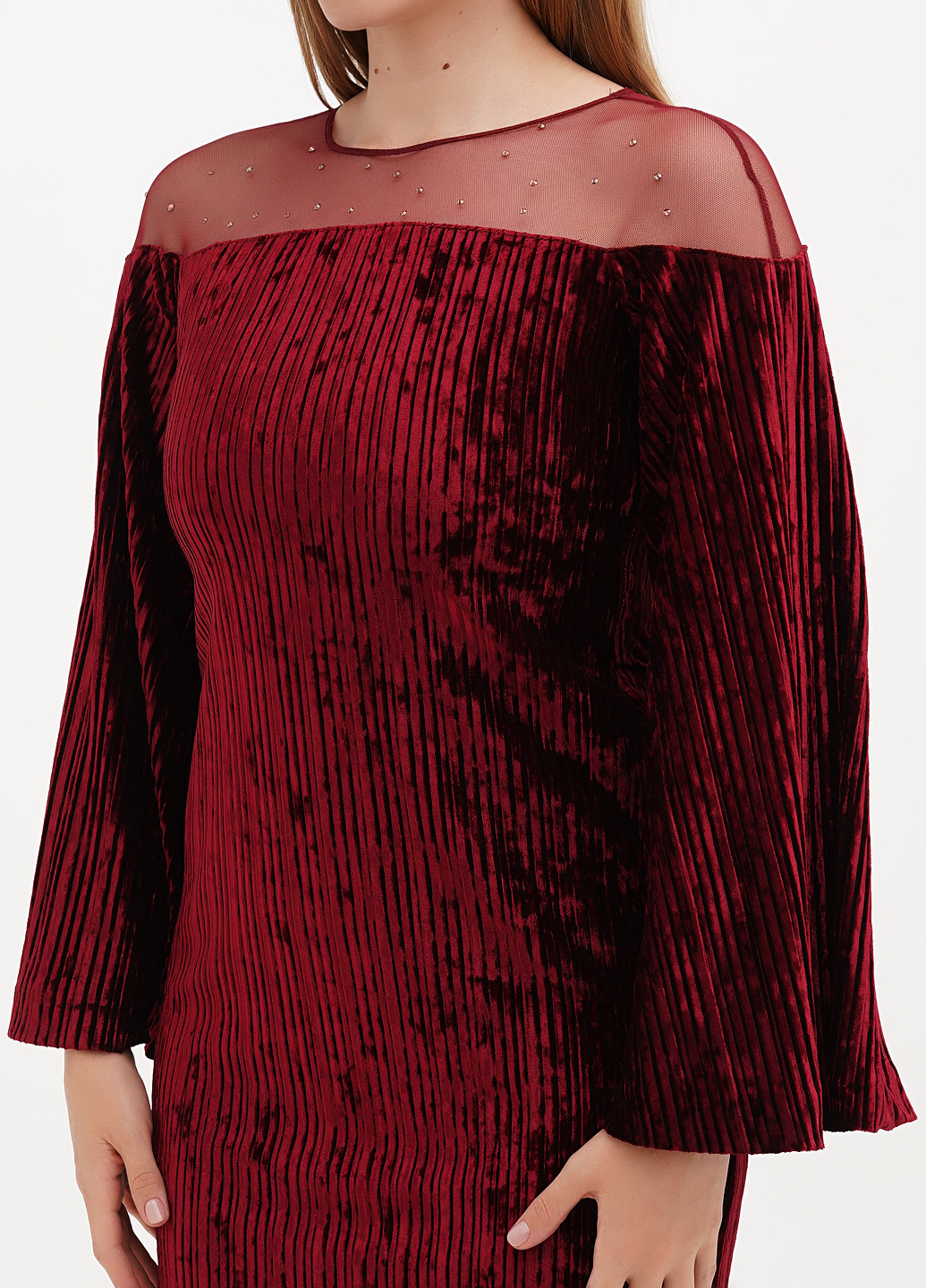 Бордова вечірня сукня а-силует, плісована Sassofono однотонна