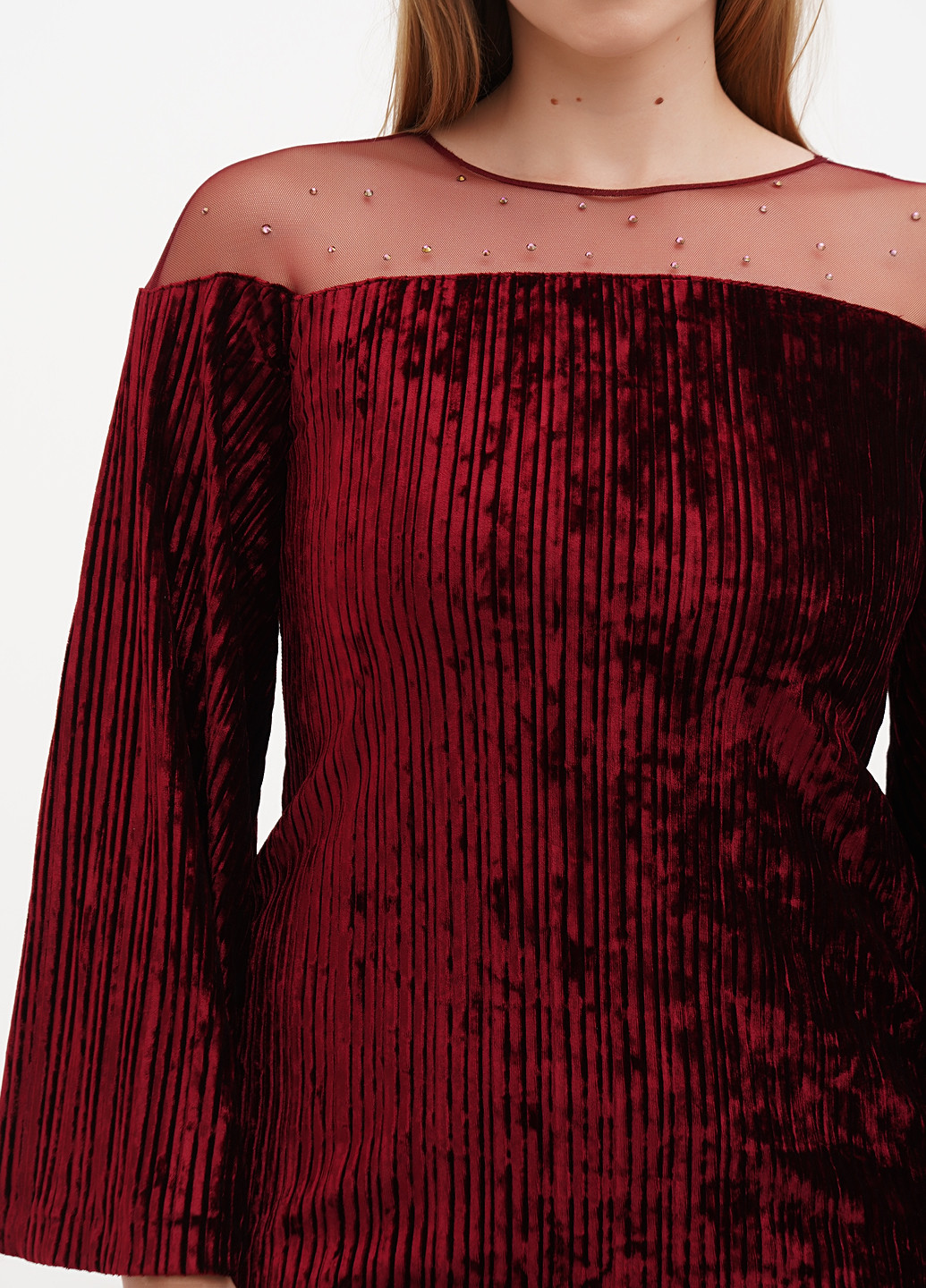 Бордова вечірня сукня а-силует, плісована Sassofono однотонна