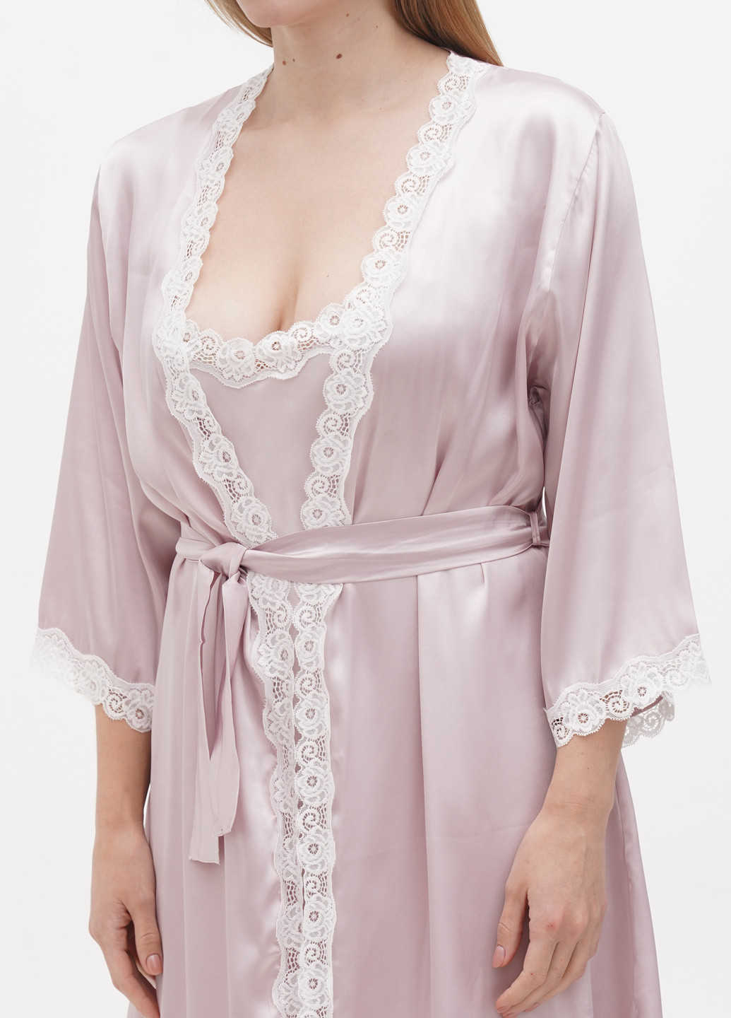 Пудровий демісезонний комплект (нічна сорочка, халат) miss lolita