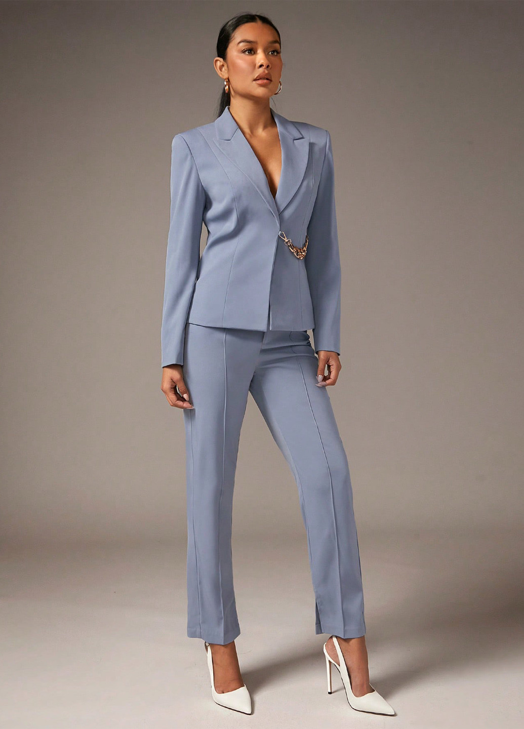 Серо-голубой женский жакет SHEIN однотонный - демисезонный