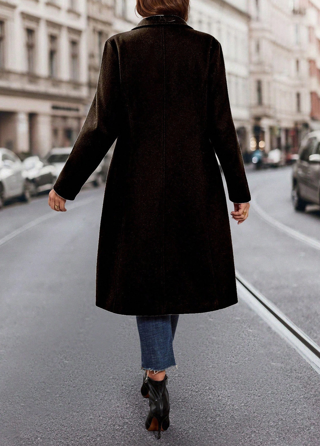 Темно-коричневое демисезонное Пальто двубортное SHEIN