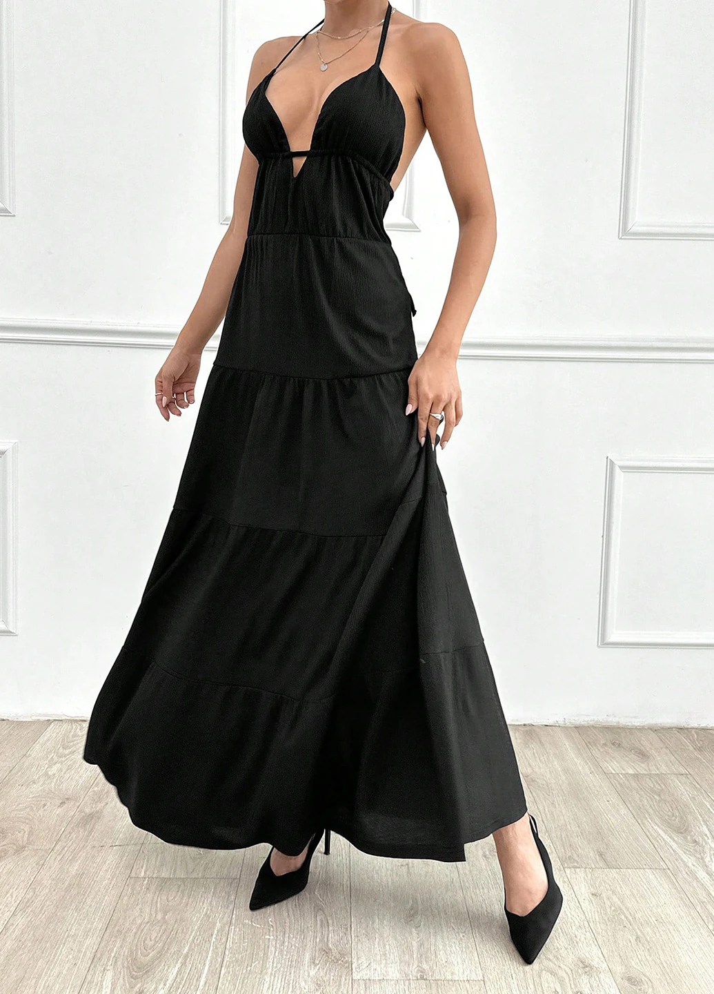 Чорна кежуал сукня а-силует, з відкритою спиною SHEIN однотонна