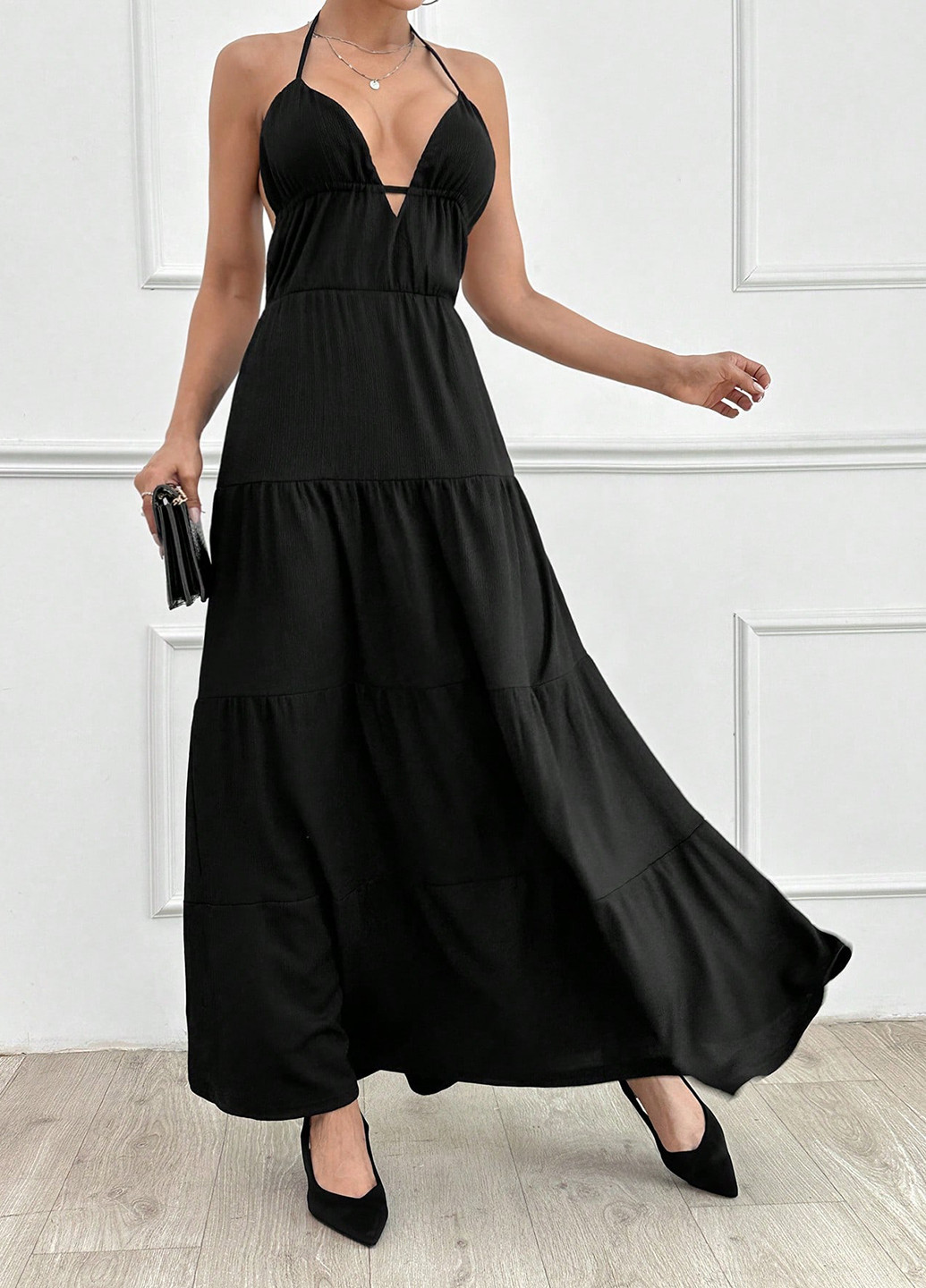 Чорна кежуал сукня а-силует, з відкритою спиною SHEIN однотонна