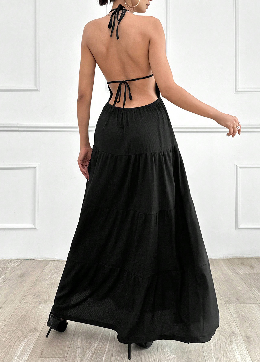 Чорна кежуал сукня а-силует, з відкритою спиною SHEIN однотонна