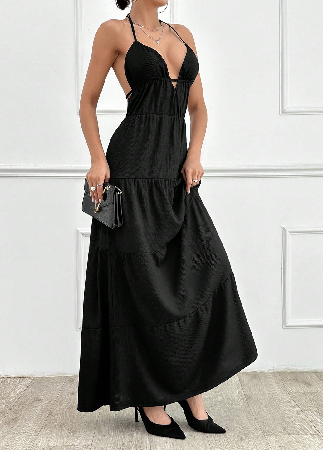 Чорна кежуал сукня а-силует, з відкритою спиною SHEIN однотонна