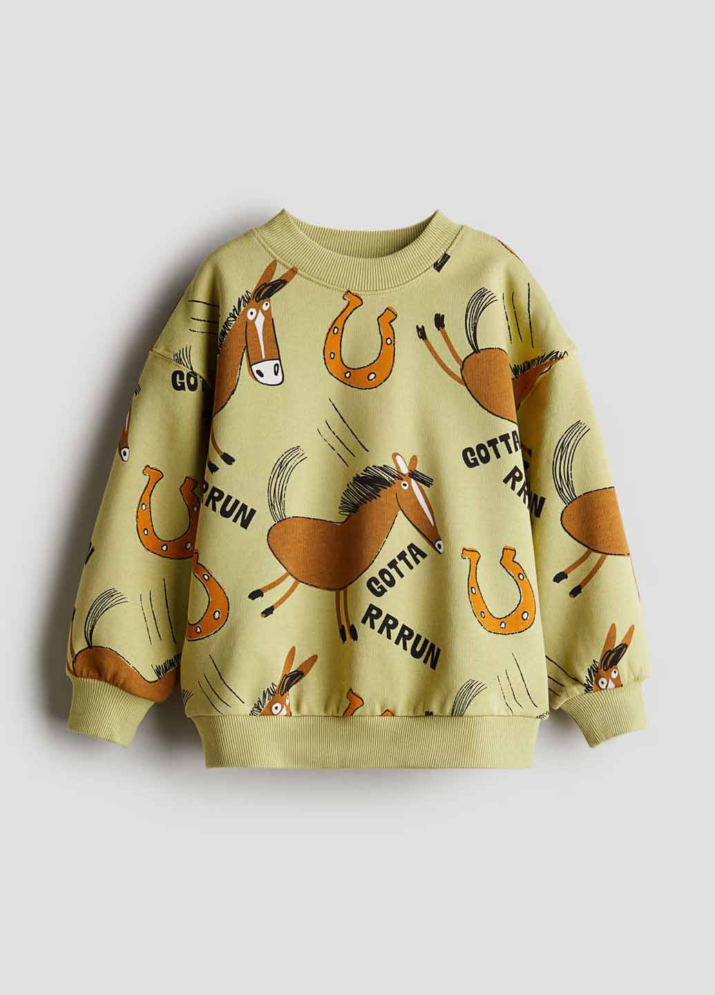 H&M свитшот рисунок оливковый кэжуал хлопок