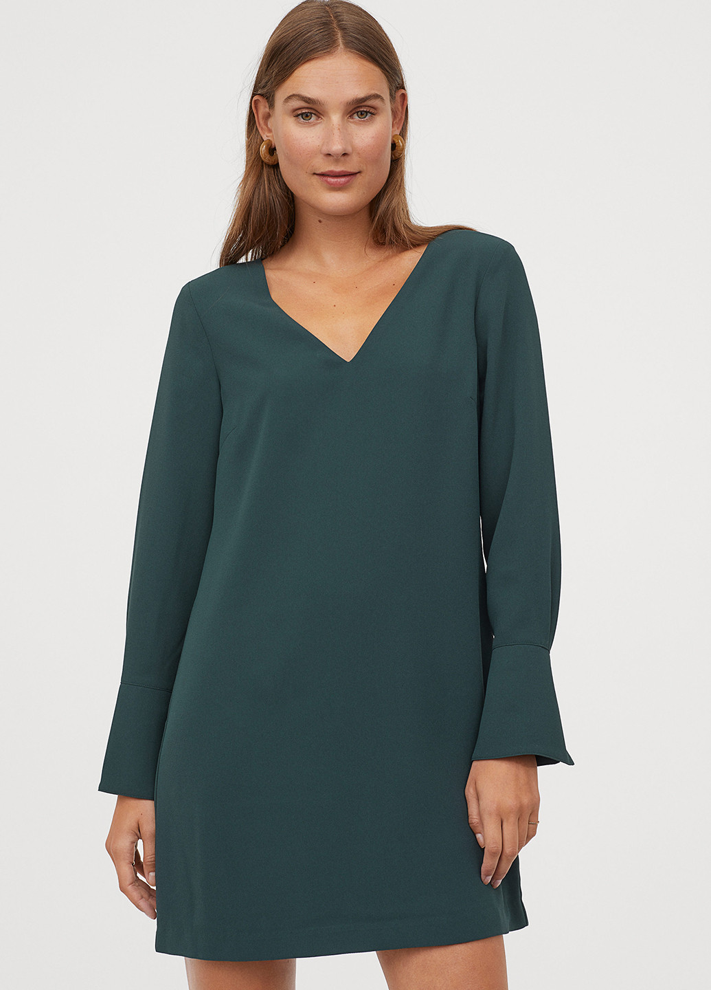 Темно-зеленое кэжуал платье а-силуэт H&M