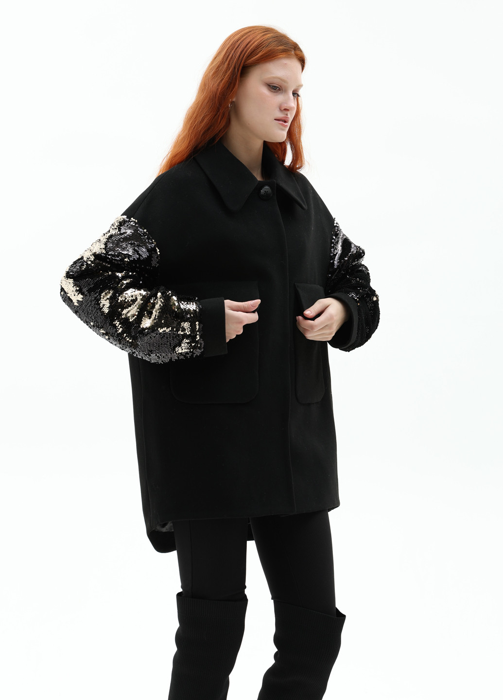 Черное демисезонное Пальто пальто-рубашка CHIUAS