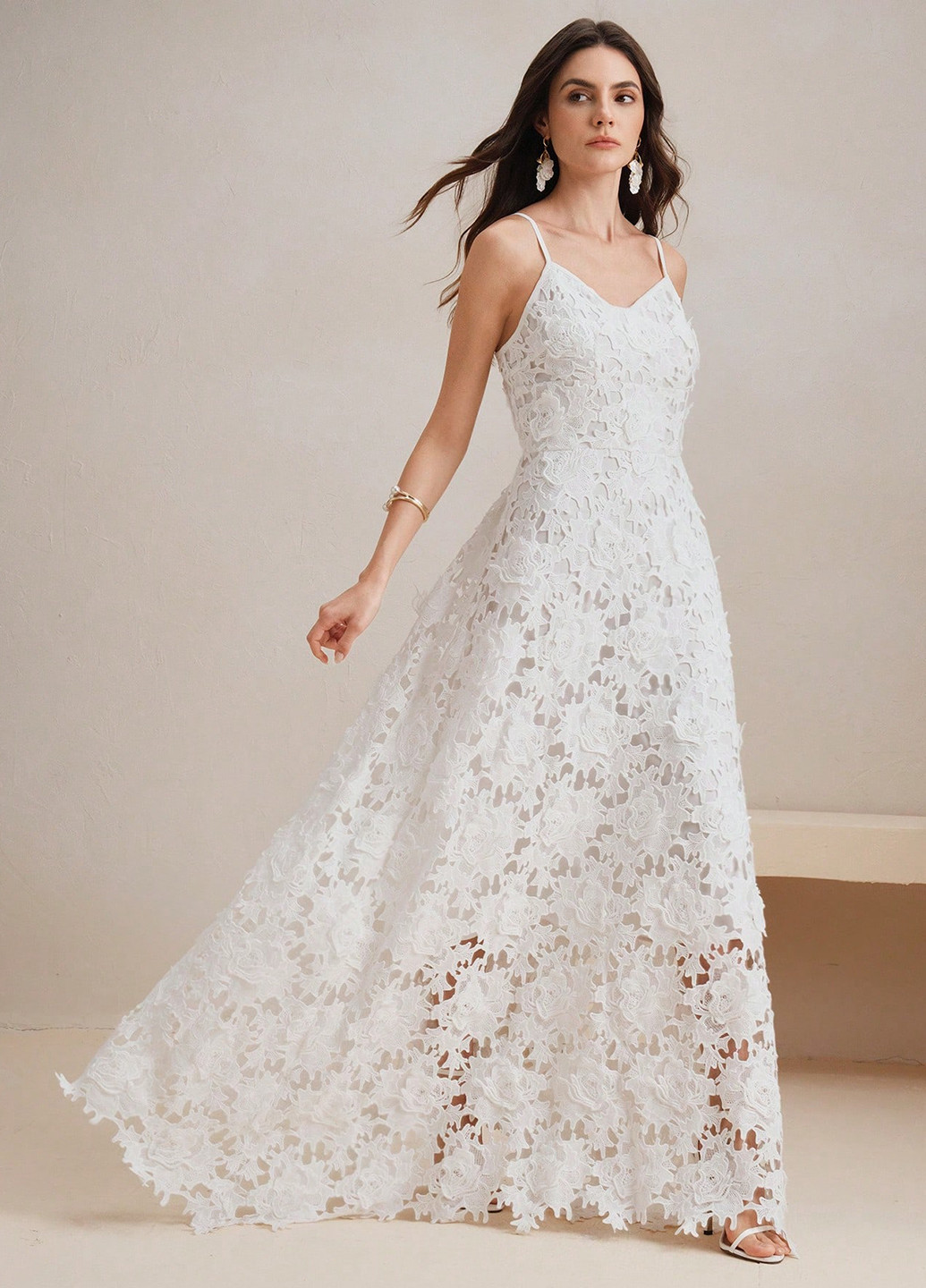 Белое кэжуал платье а-силуэт SHEIN однотонное