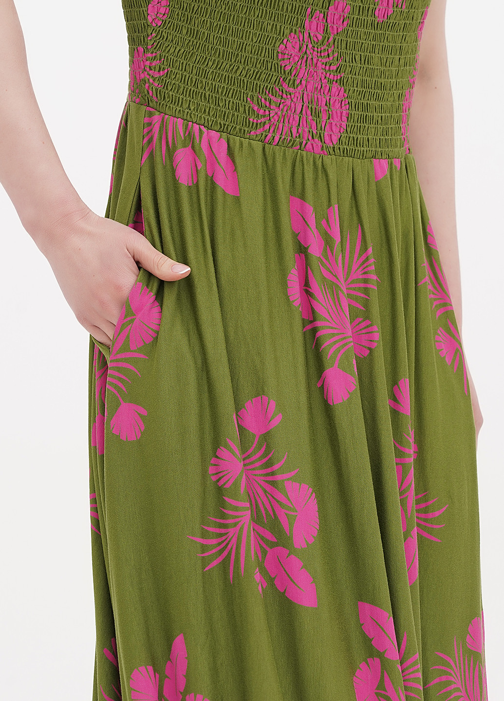 Оливковое кэжуал платье клеш, с открытыми плечами Boden с цветочным принтом