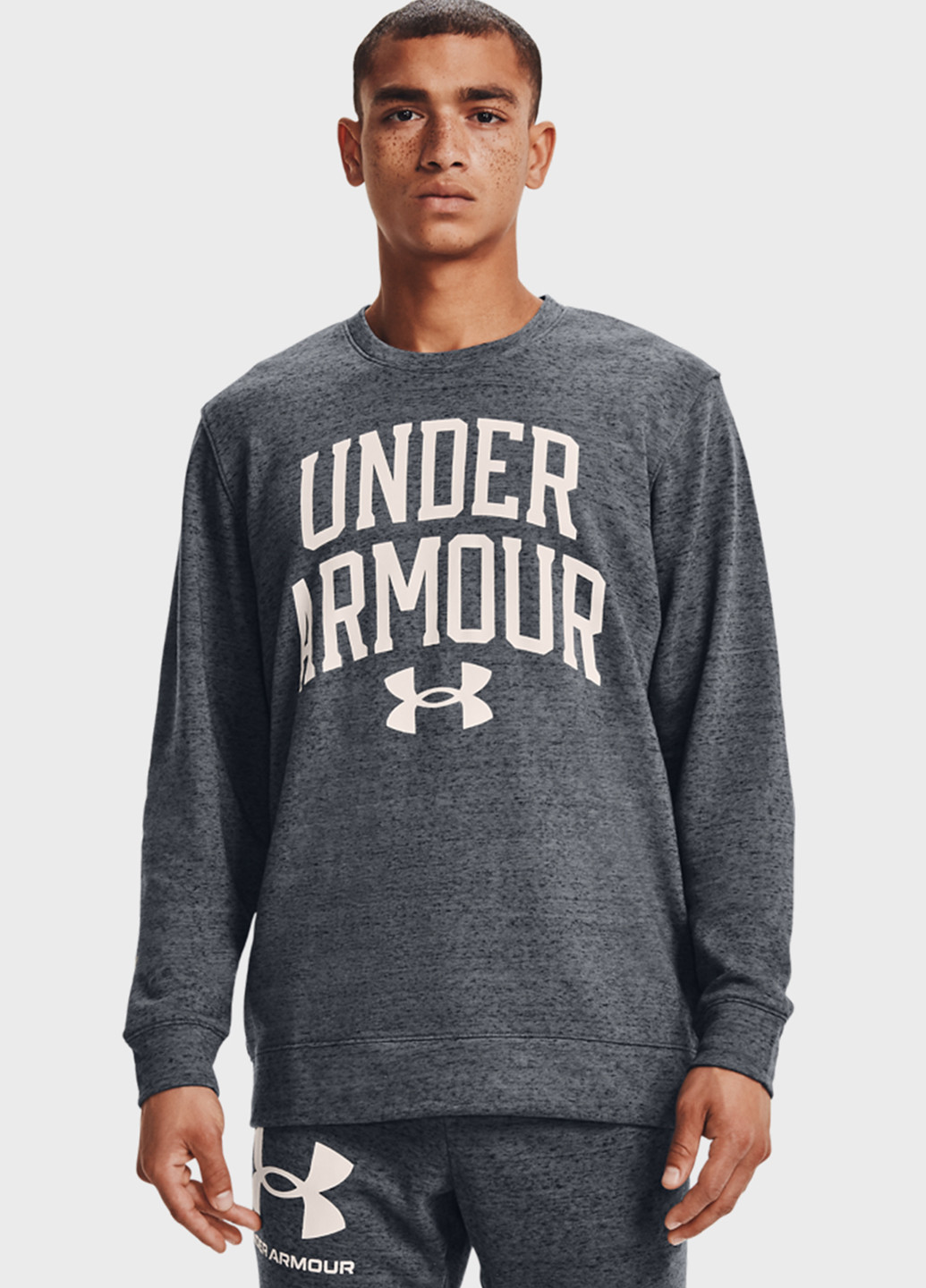 Свитшот Under Armour - Прямой крой логотип серо-синий спортивный хлопок, трикотаж - (219892395)