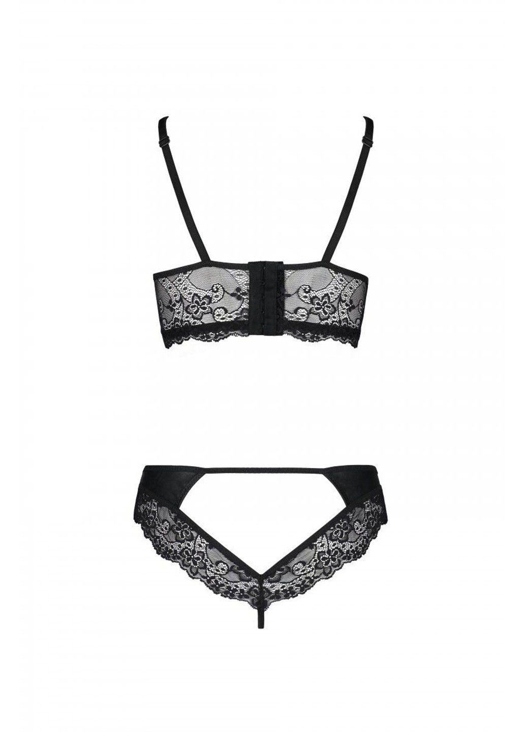 Комплект из эко-кожи с кружевом: бра и трусики Loona Set black L/XL - Passion (255459082)
