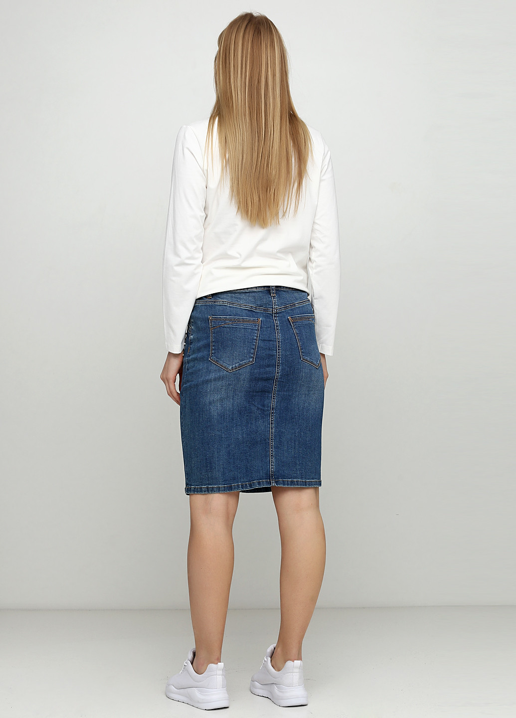 Голубая джинсовая однотонная юбка BRANDTEX COPENHAGEN