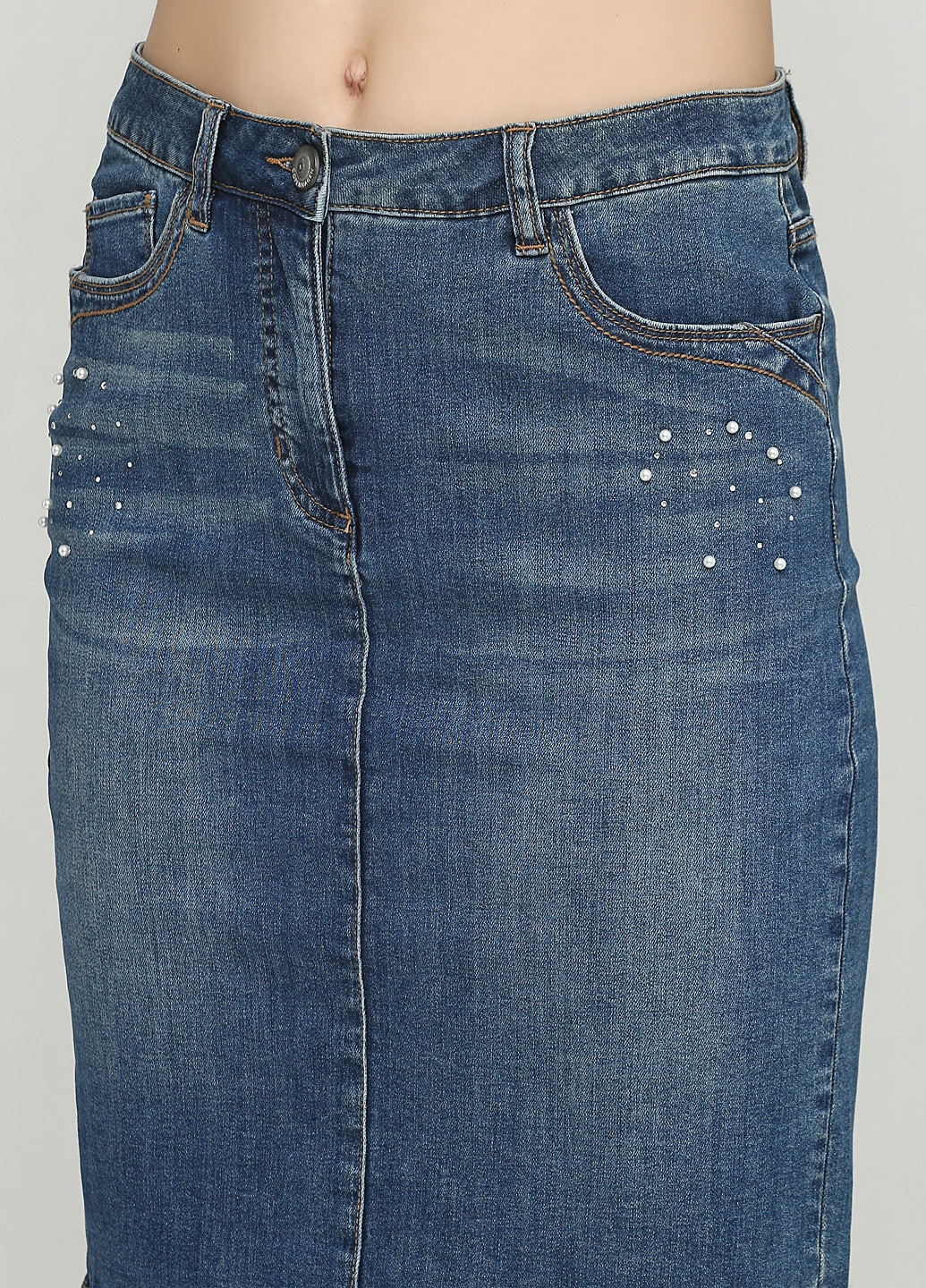 Голубая джинсовая однотонная юбка BRANDTEX COPENHAGEN