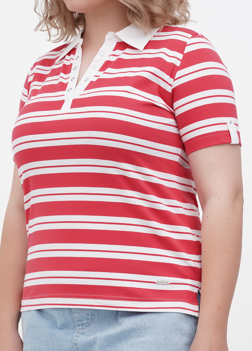 Красная женская футболка-поло Collection L в полоску