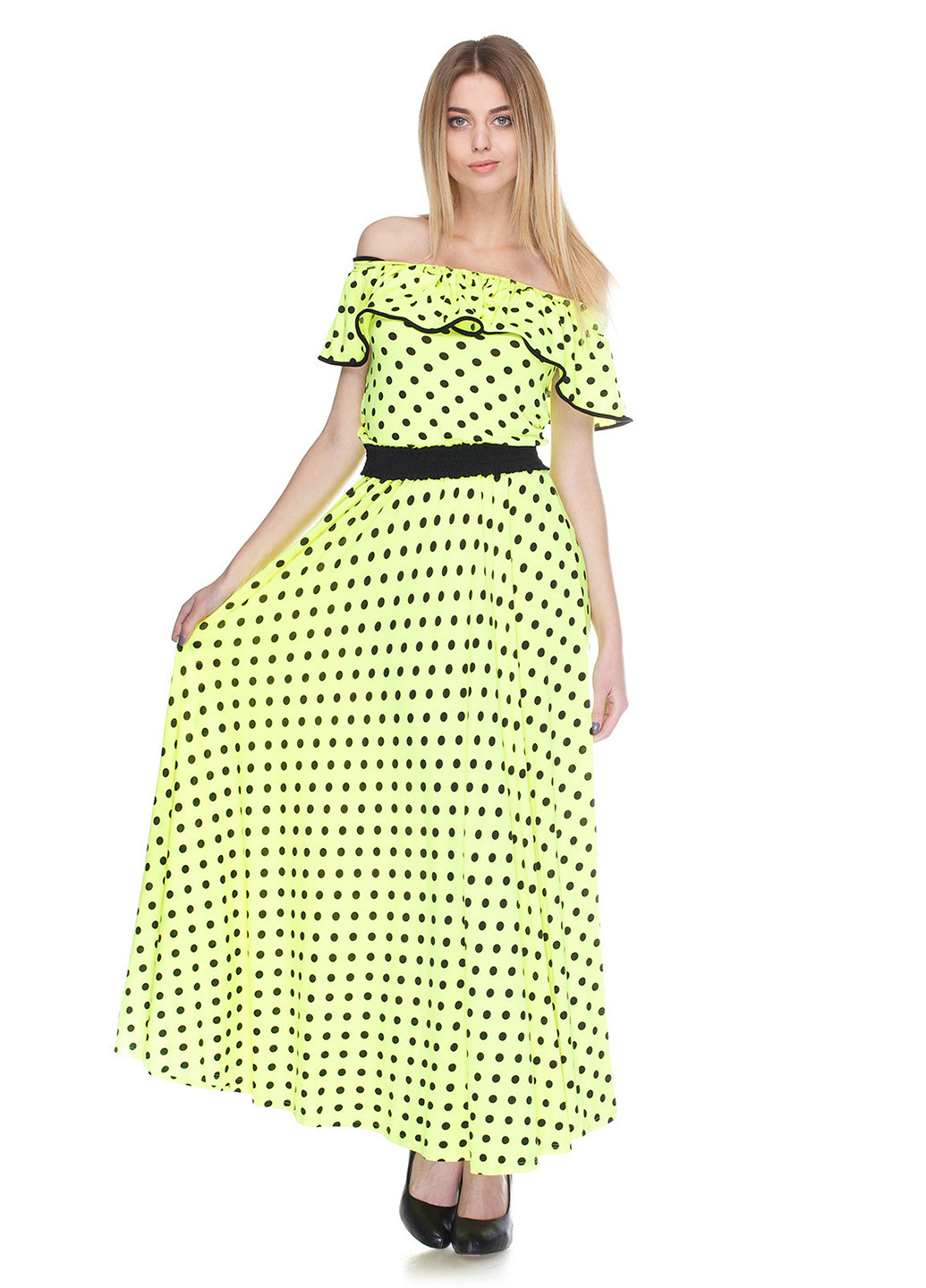 Лимонно-зеленое кэжуал платье Vergans в горошек