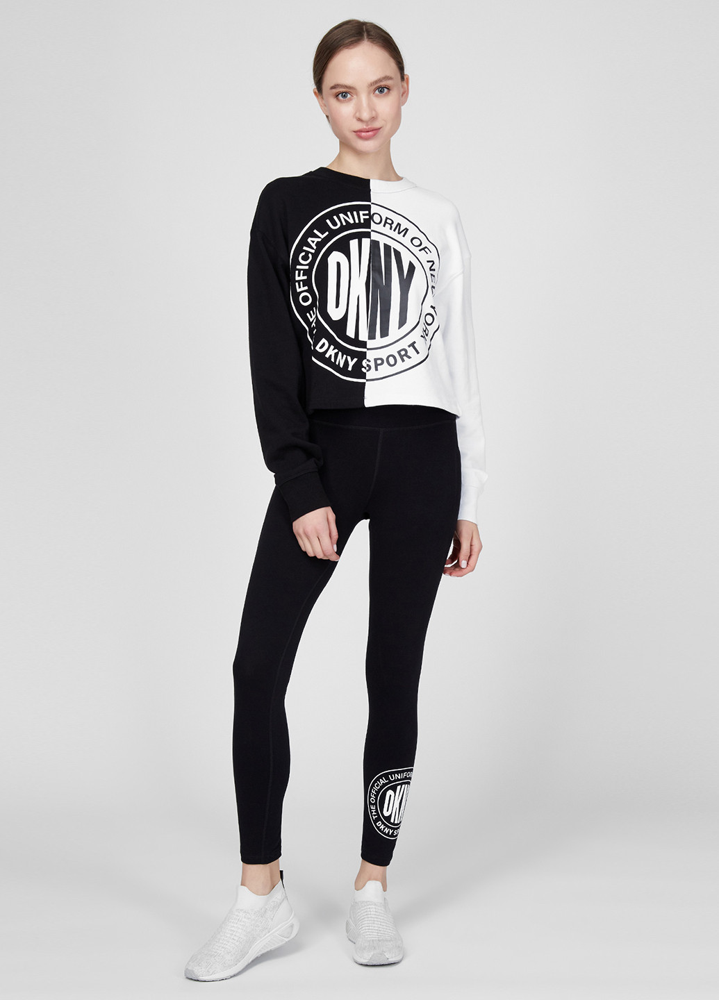 Свитшот DKNY - Прямой крой надпись черно-белый кэжуал хлопок - (207800912)