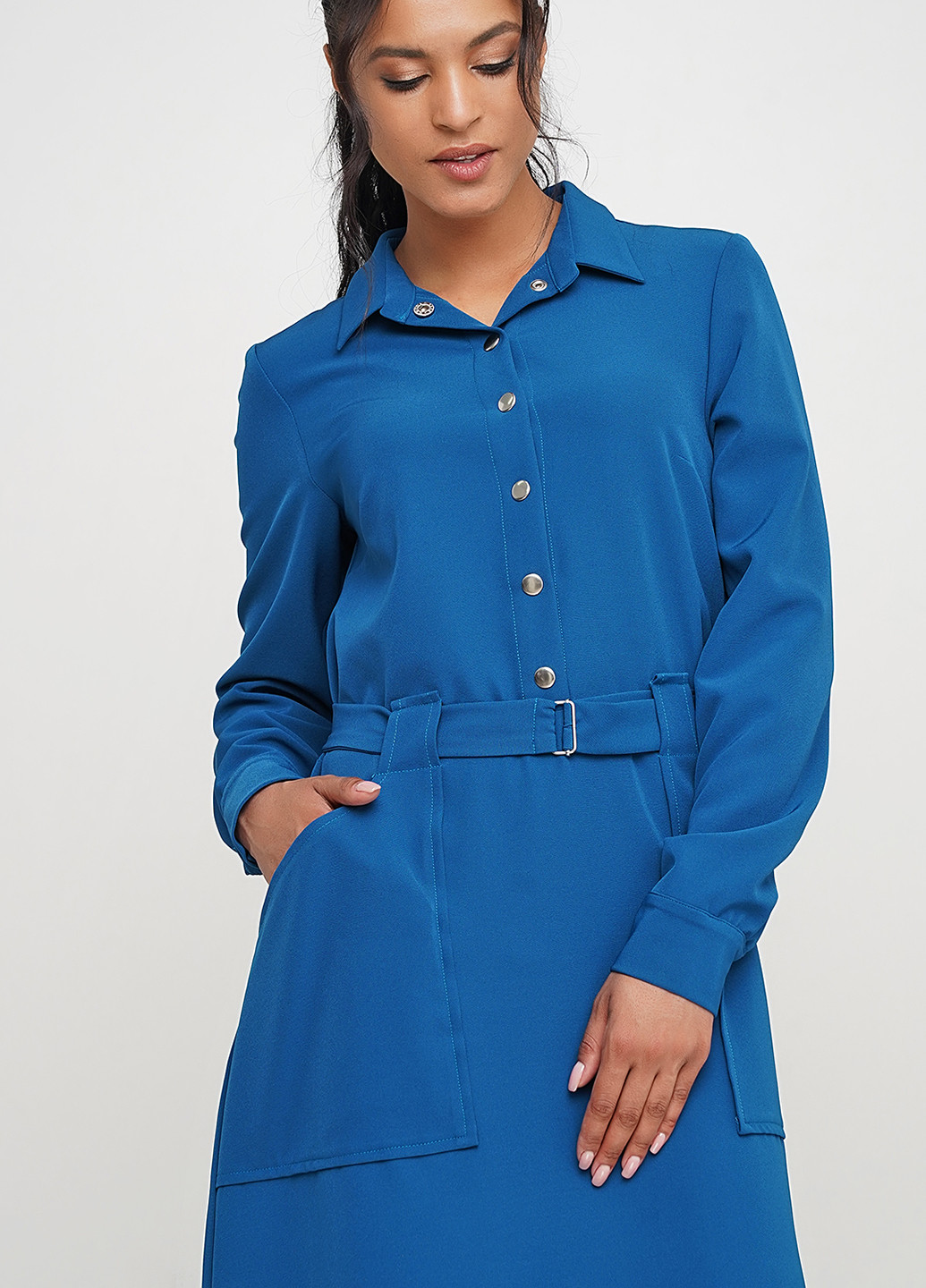 Синее кэжуал платье рубашка Jhiva однотонное