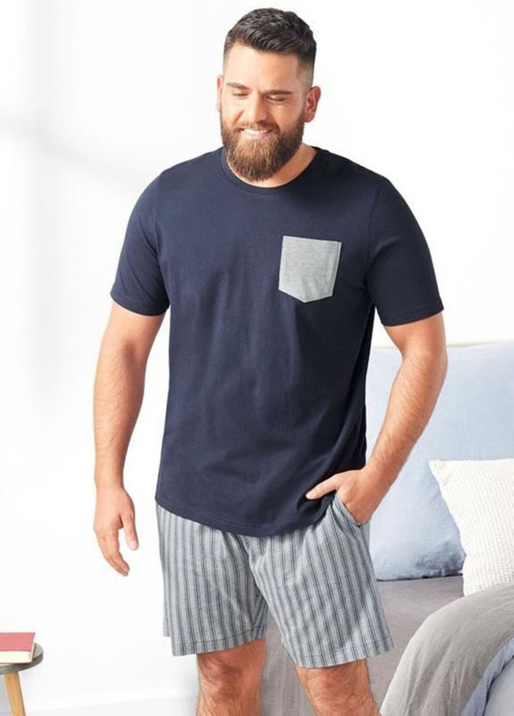 Піжама (футболка, шорти) Livergy футболка + шорти смужка сіро-синя домашня бавовна