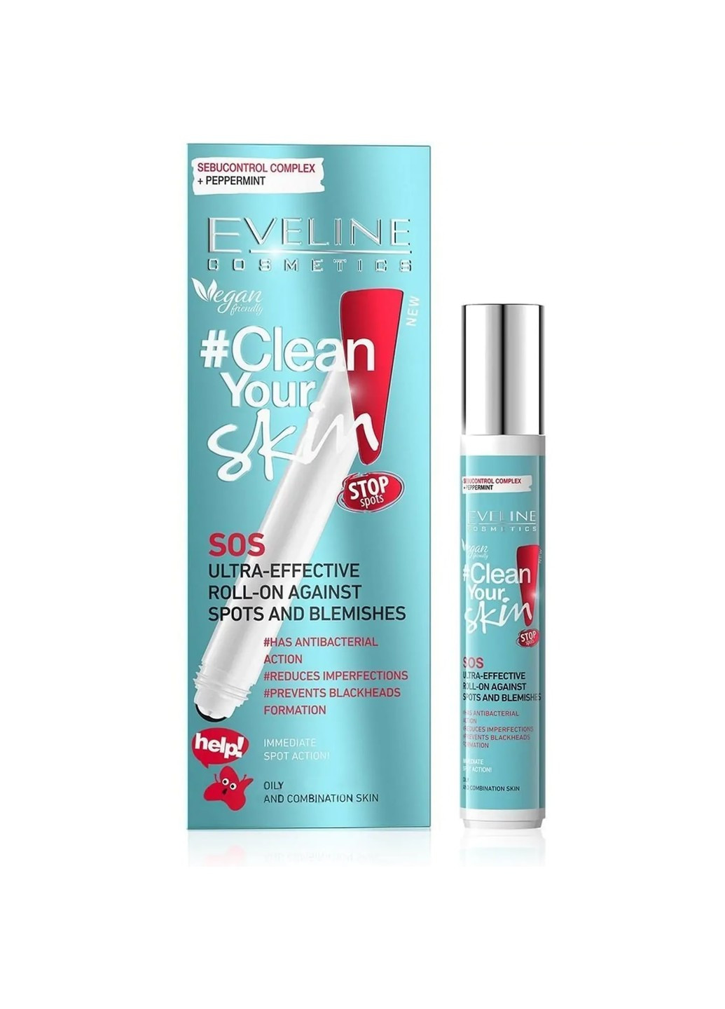 Супер эффективный роликовый гель SOS от прыщей и угрей Clean Your Skin 15 мл Eveline (253853485)