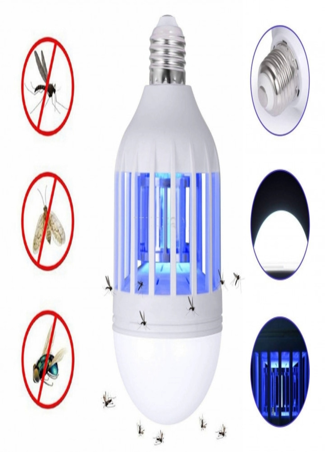 Антимоскитная светодиодная лампочка ловушка от комаров и насекомых 2 в 1 Е27 15Вт (5200321) Francesco Marconi (215796197)