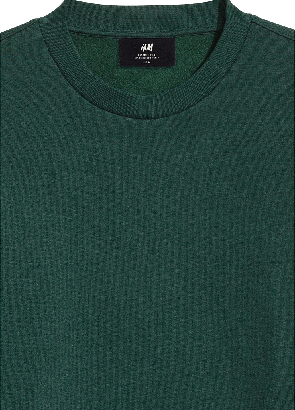Свитшот H&M - Прямой крой однотонный темно-зеленый кэжуал - (142806481)
