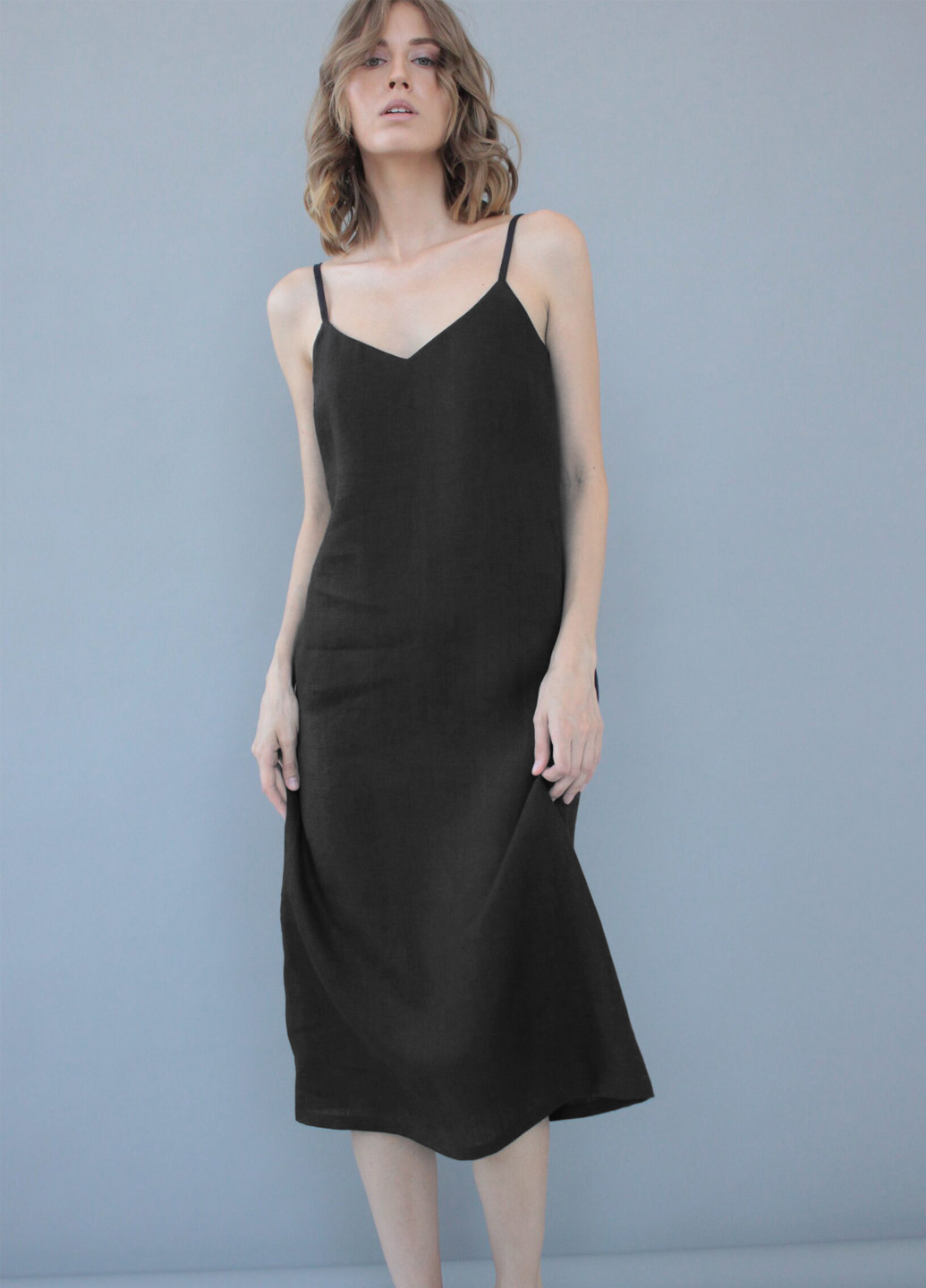 Черное кэжуал сукня лляна платье-комбинация Egostyle однотонное