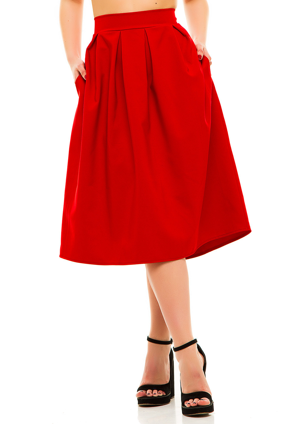 Красная кэжуал однотонная юбка Lady Style миди
