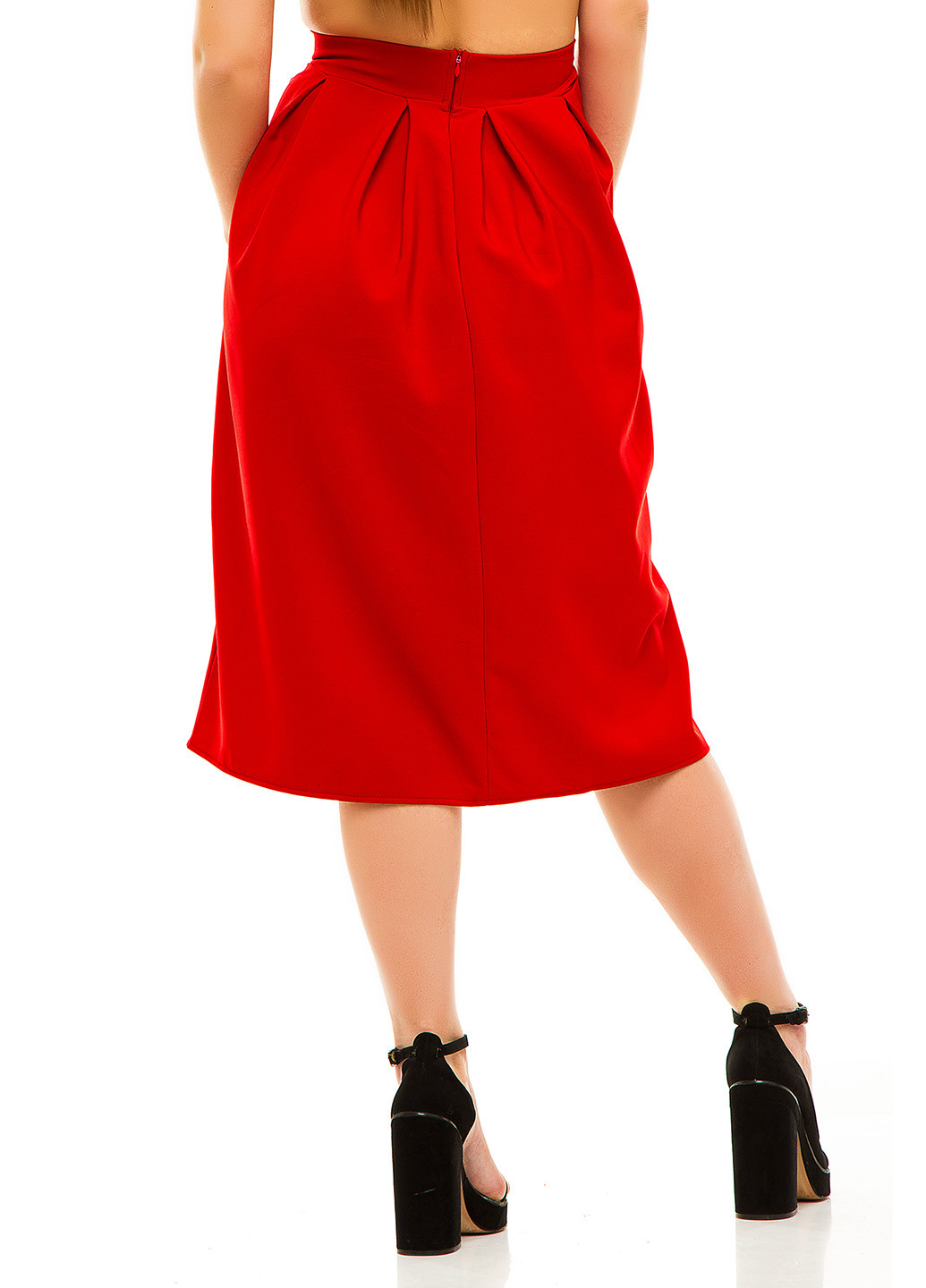 Красная кэжуал однотонная юбка Lady Style миди