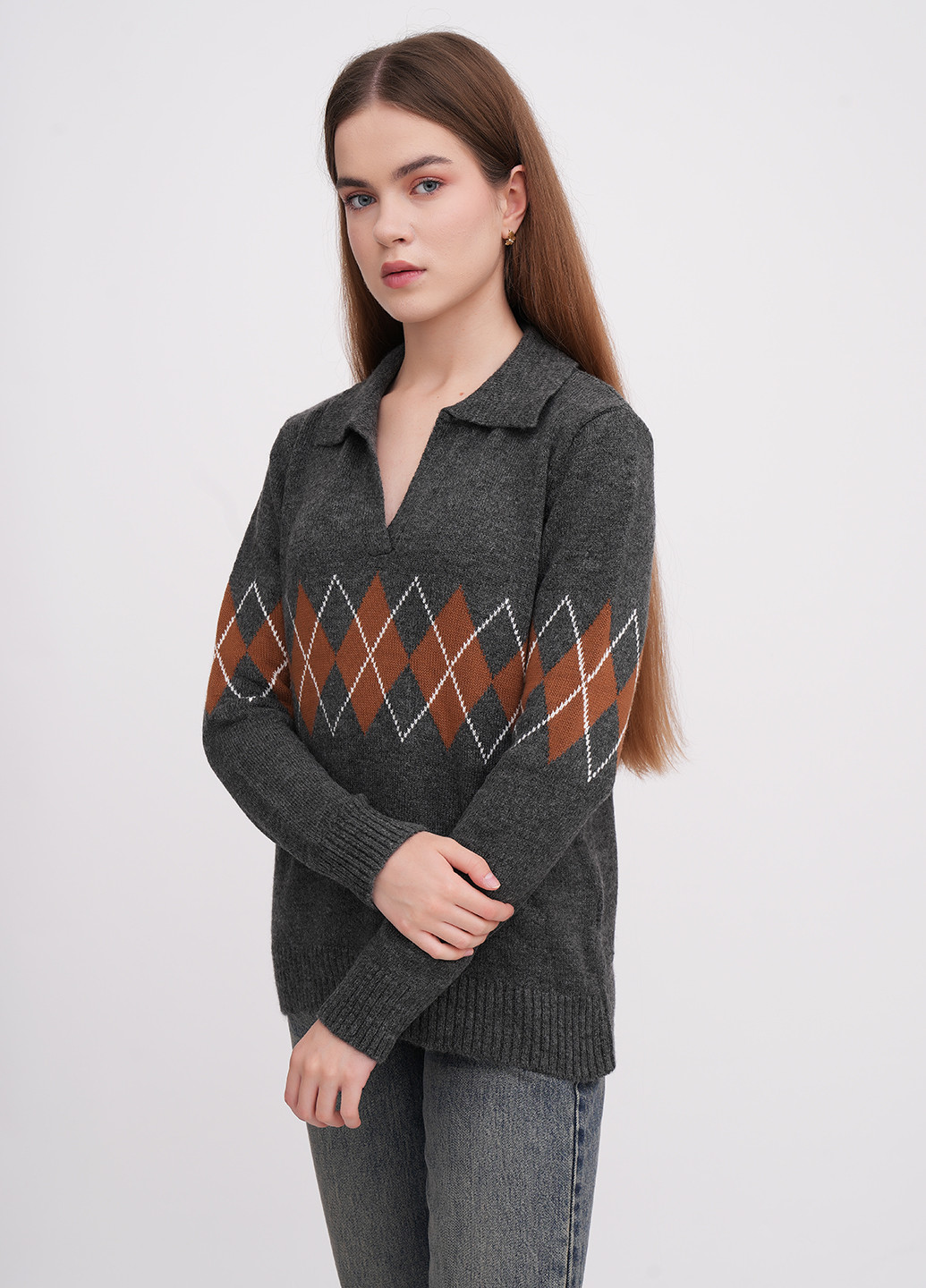 Темно-серый демисезонный свитер пуловер EQUILIBRI