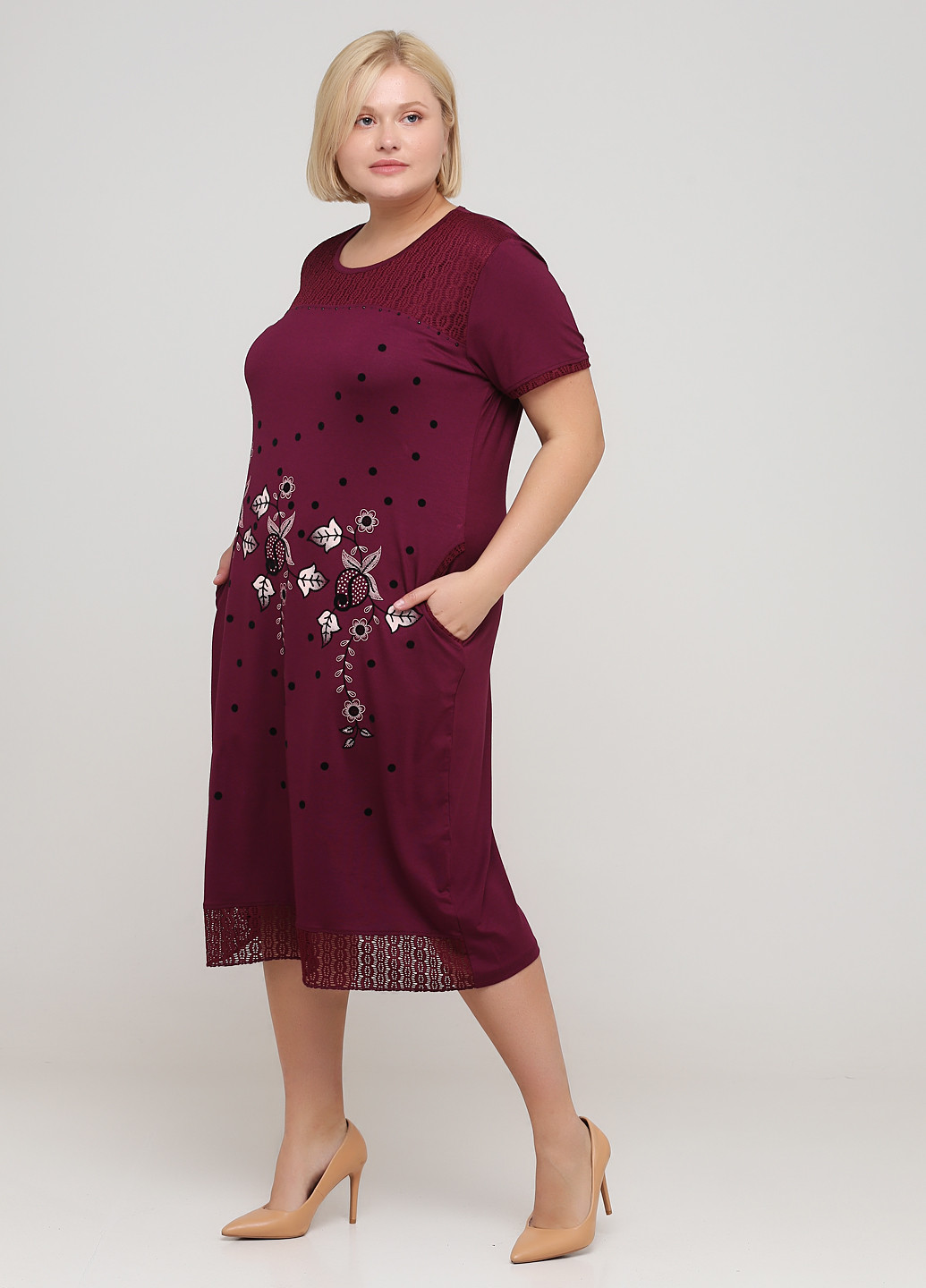 Темно-лиловое кэжуал платье ROMEO LIFE с цветочным принтом