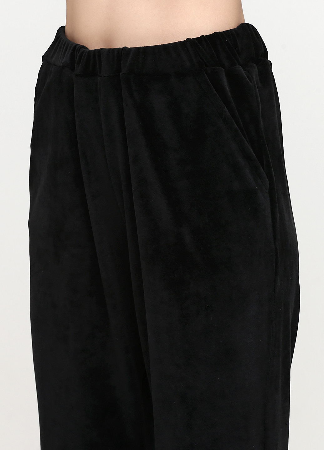 Костюм (свитшот, брюки) VL однотонный чёрный спортивный велюр, полиэстер