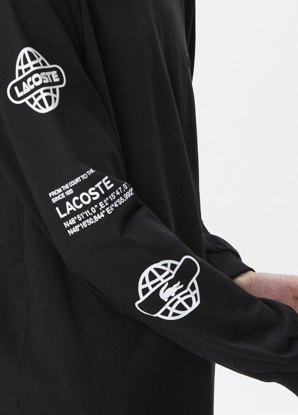 Лонгслів Lacoste логотип чорний кежуали, спортивні бавовна, трикотаж