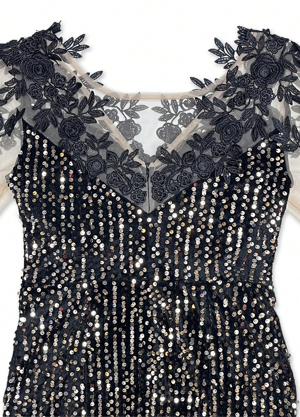 Черное праздничный, вечернее платье годе, со шлейфом SHEIN однотонное