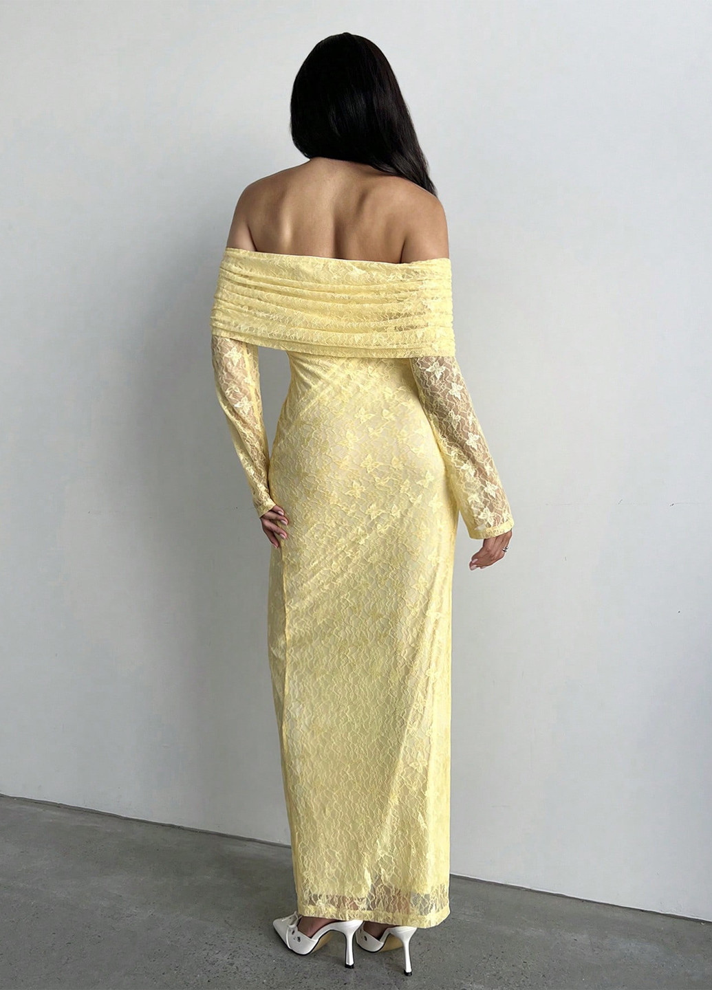 Жовтий святковий, вечірня сукня з відкритими плечима SHEIN однотонна