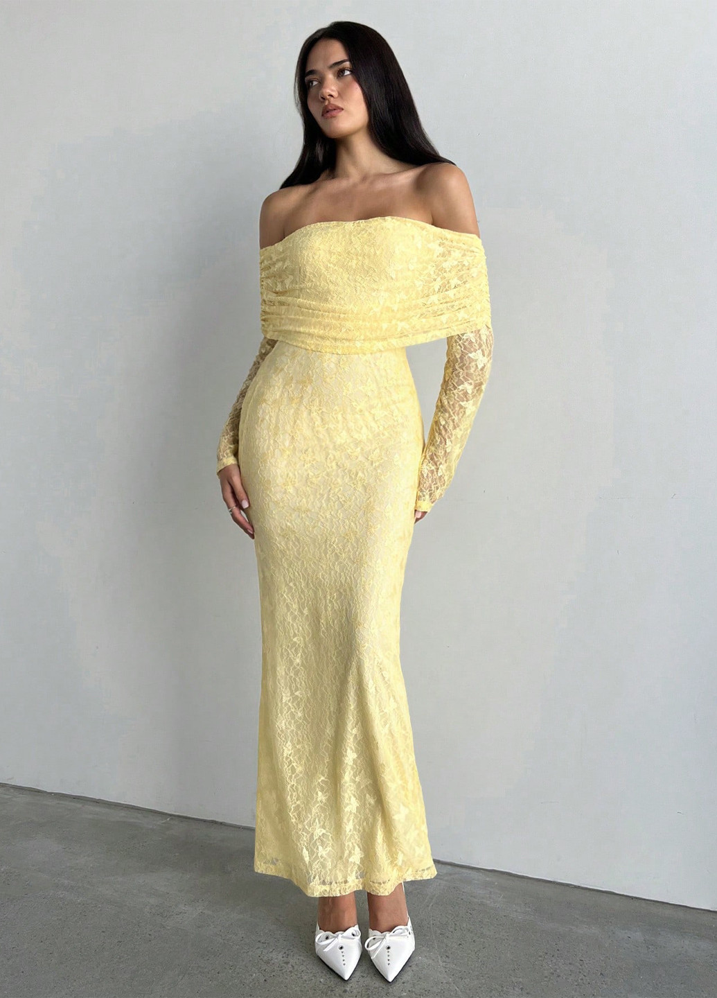 Жовтий святковий, вечірня сукня з відкритими плечима SHEIN однотонна