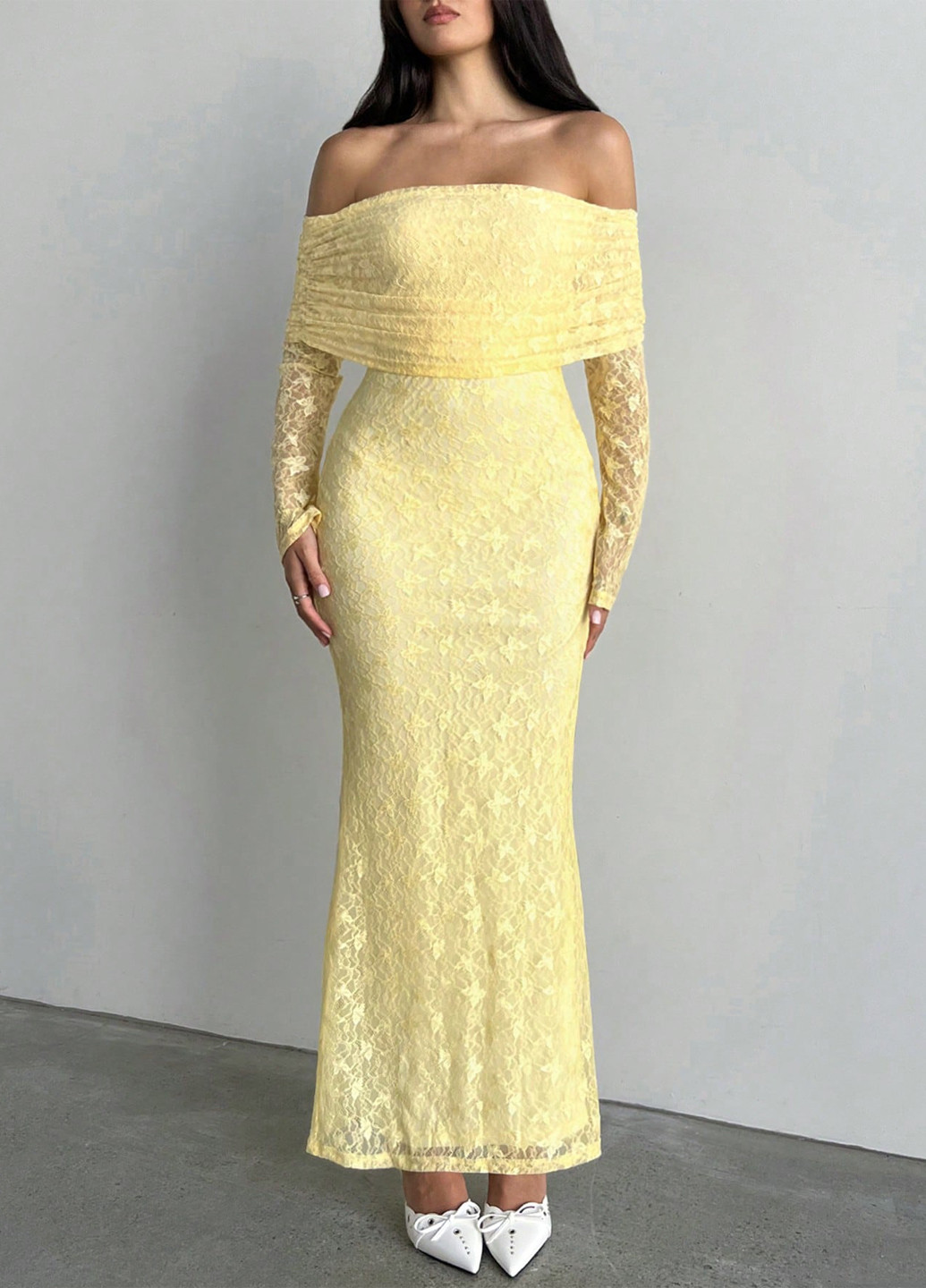 Жовтий святковий, вечірня сукня з відкритими плечима SHEIN однотонна
