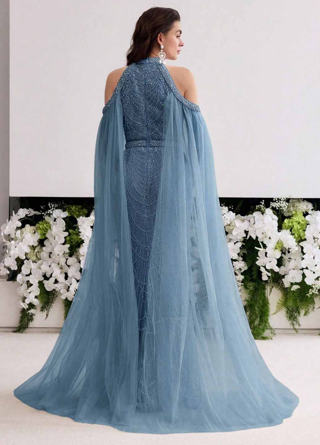 Світло-синя вечірня сукня сукня-кейп, годе SHEIN однотонна