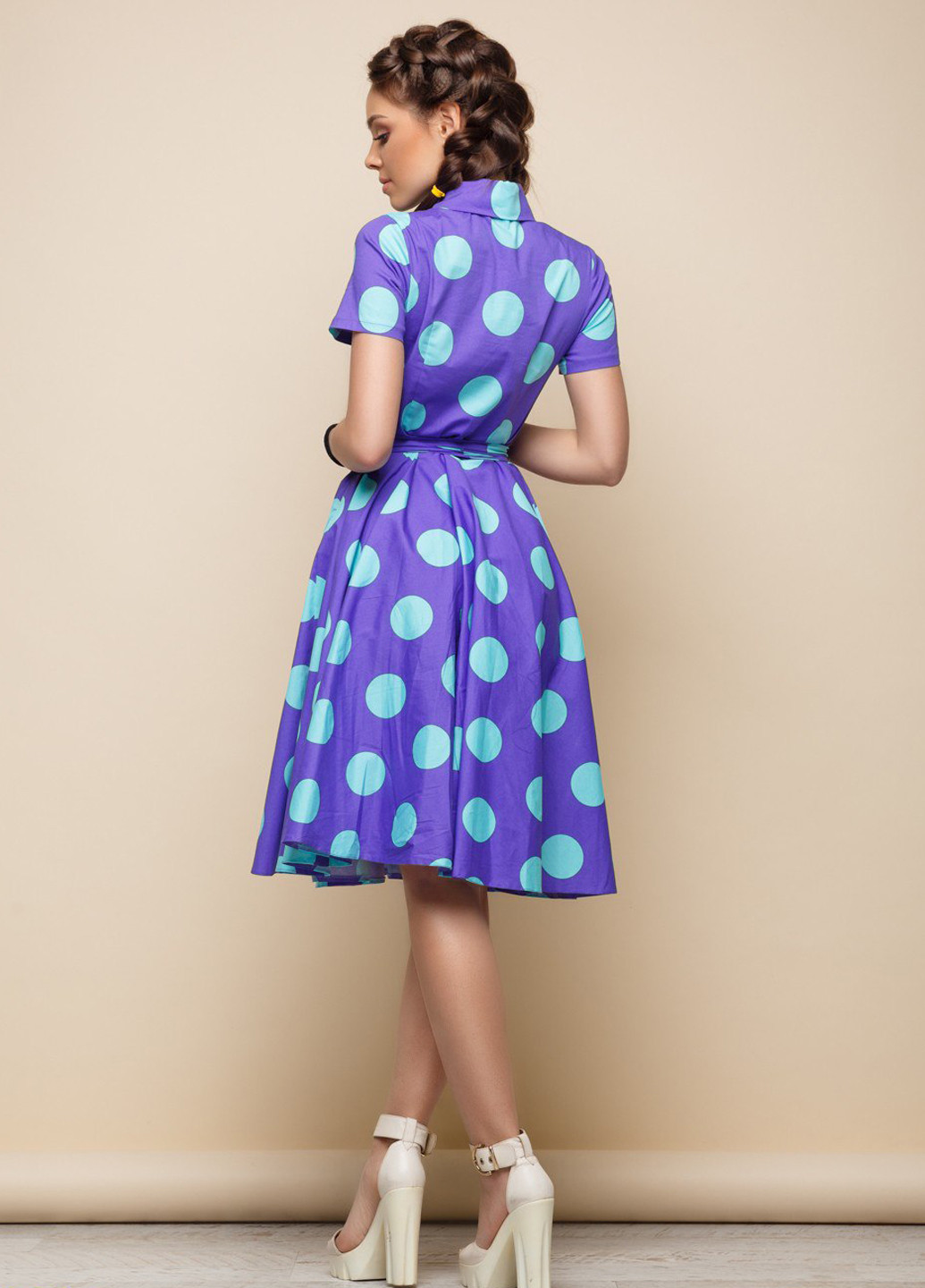 Фіолетова кежуал плаття, сукня з коротким рукавом Charm Collection в горошок
