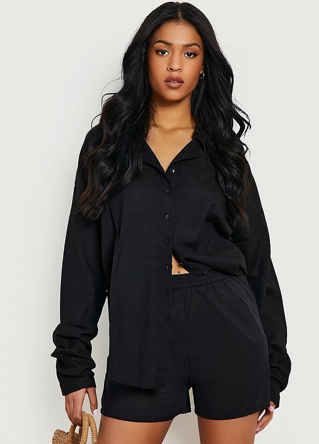 Черная кэжуал рубашка однотонная Boohoo