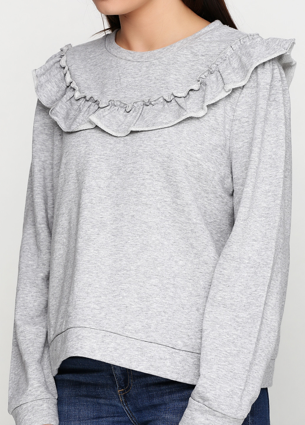 Cвитшот H&M - Прямой крой меланж светло-серый кэжуал хлопок - (213917293)