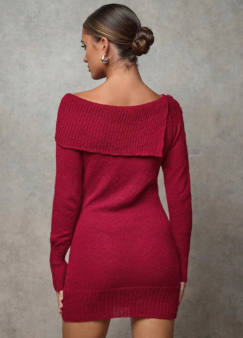 Бордова кежуал сукня з відкритими плечима SHEIN однотонна