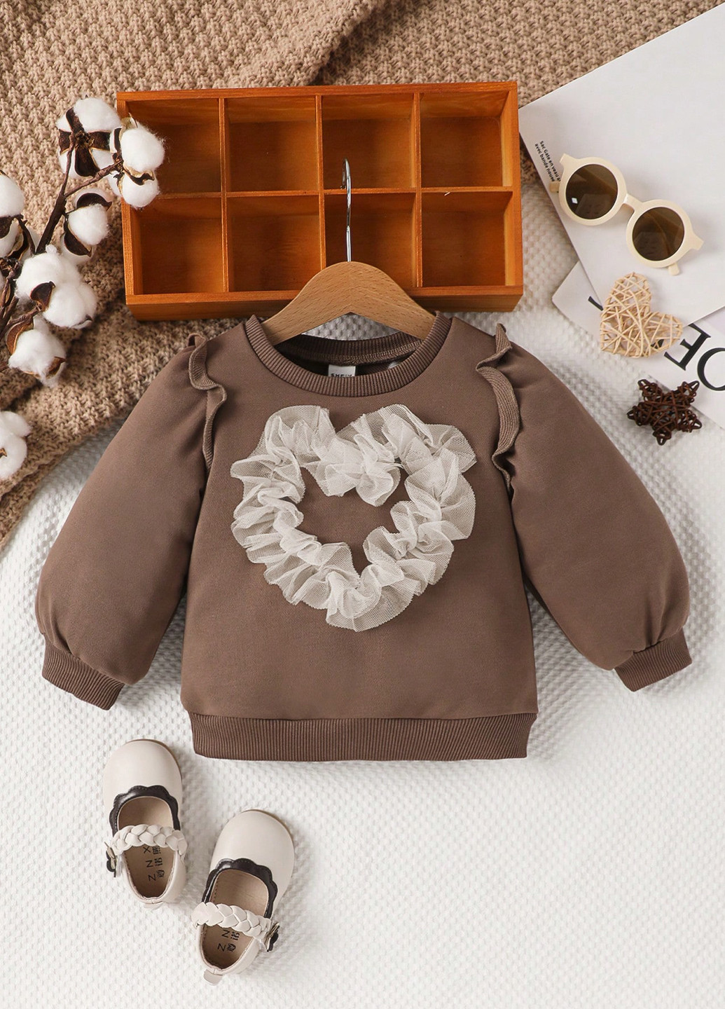 SHEIN свитшот однотонный коричневый кэжуал полиэстер