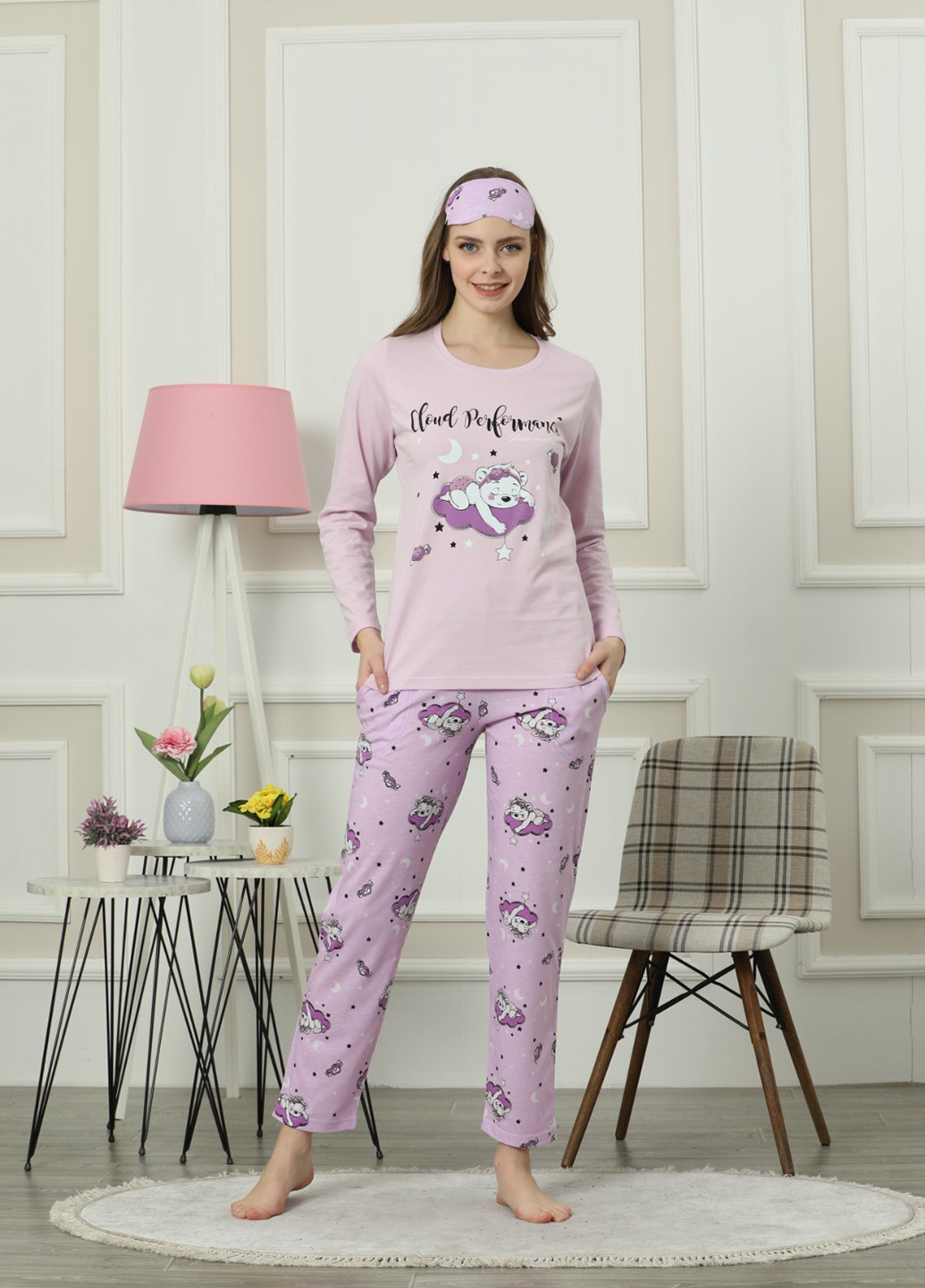 Сиреневая всесезон пижама (лонгслив, брюки) лонгслив + брюки Pijamoni