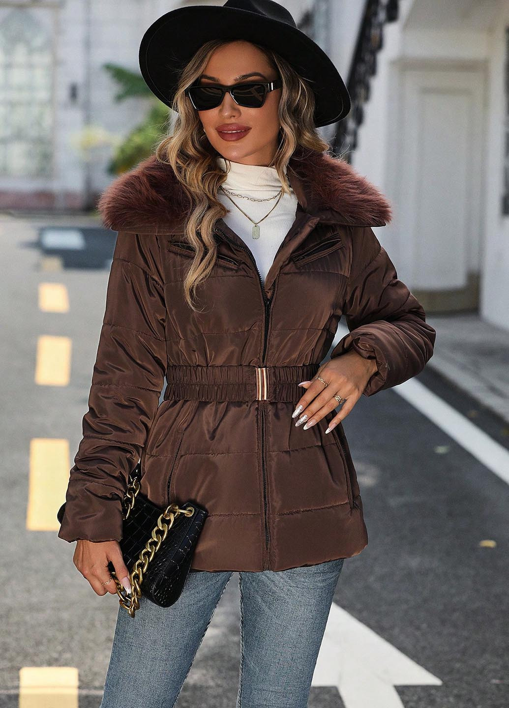 Коричневая демисезонная куртка SHEIN