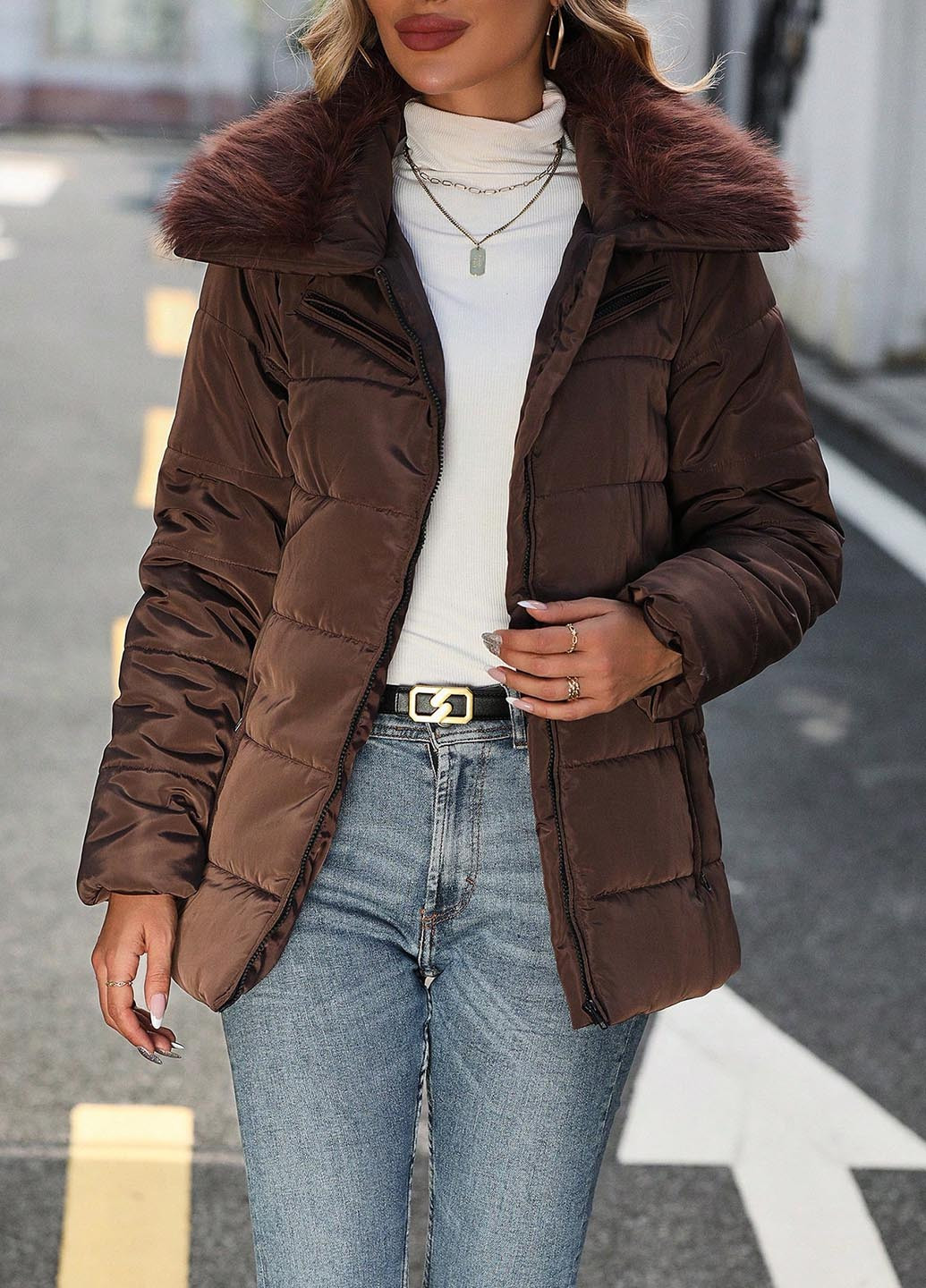 Коричневая демисезонная куртка SHEIN