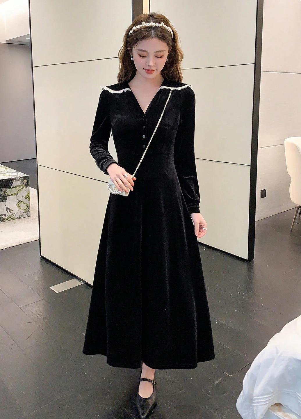 Черное праздничный, кэжуал платье клеш, а-силуэт SHEIN однотонное