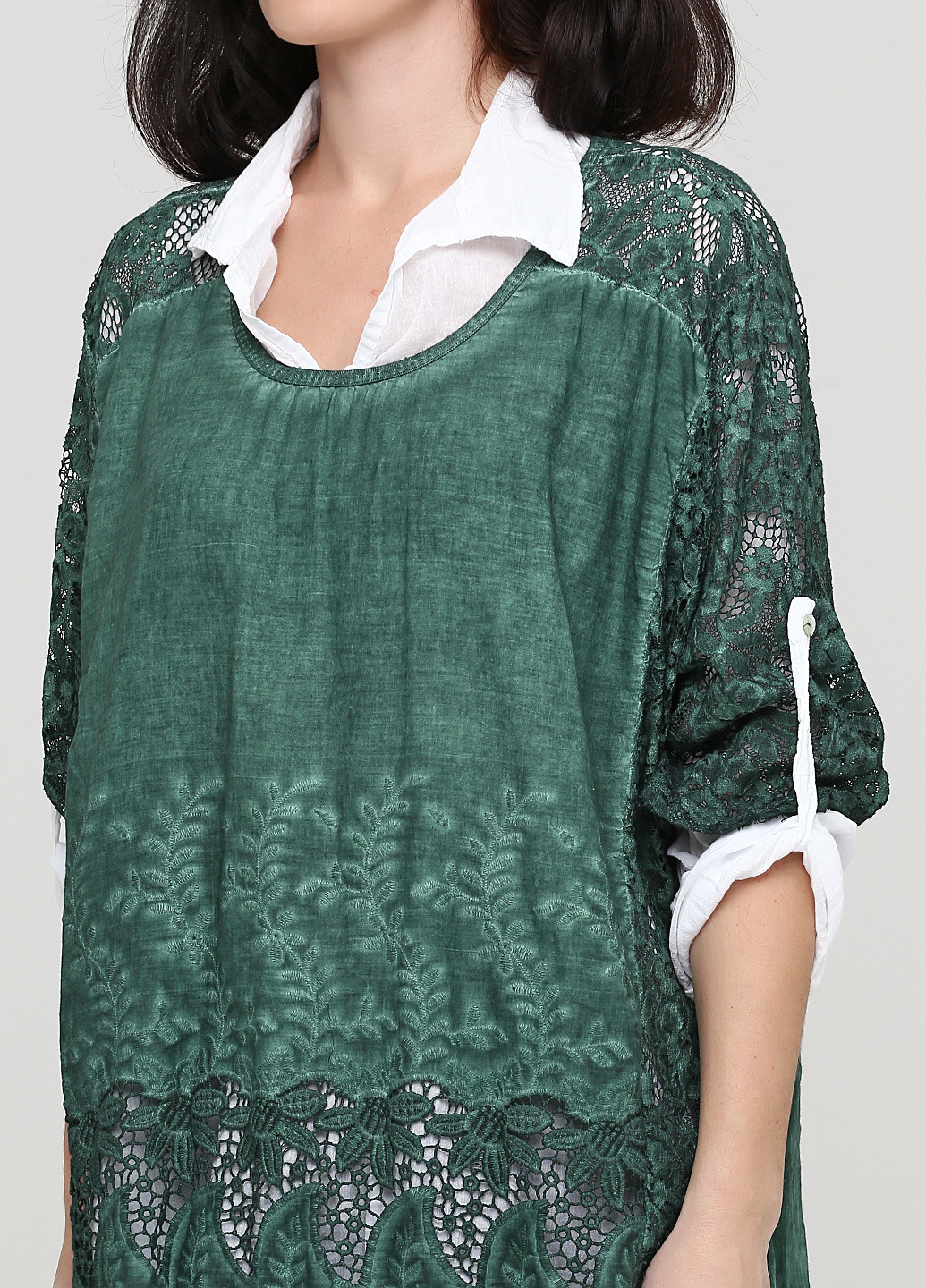 Темно-зелений демісезонний комплект (туніка, блуза) Made in Italy