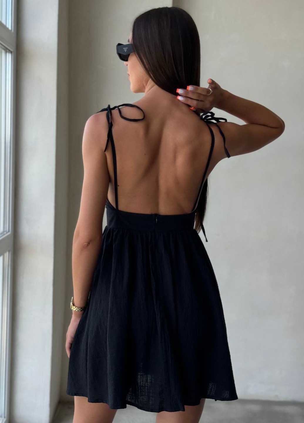 Чорна кежуал сукня кльош, з відкритою спиною No Brand однотонна